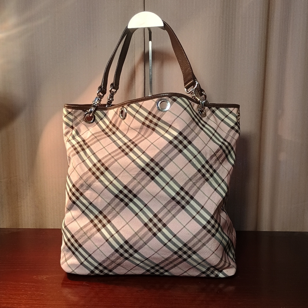 Burberry Pink and Black Plaid Tote